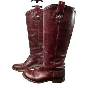 Frye Melissa Button pull on wine leather boots